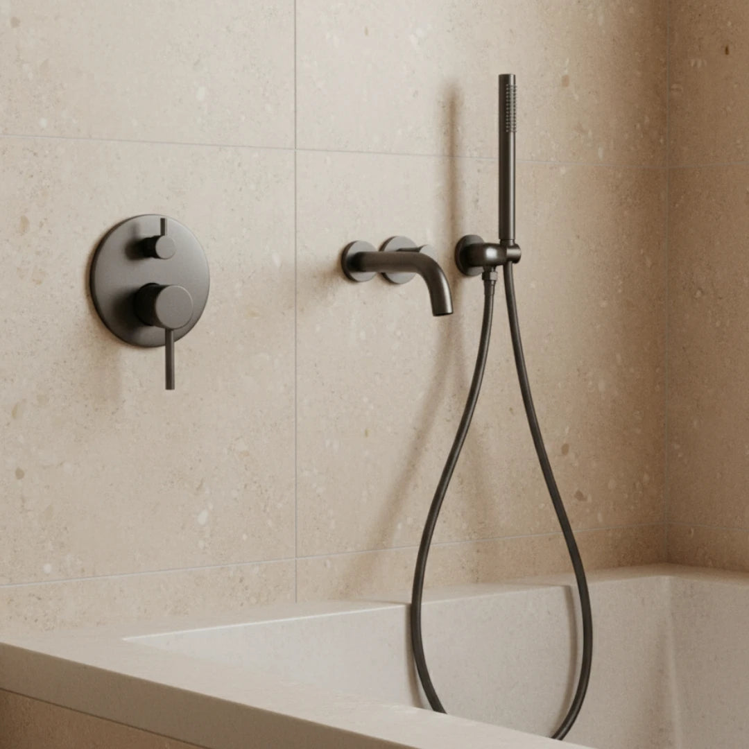 Robinet baignoire salle de bain encastrable mural mitigeur rond douchette - Argenté