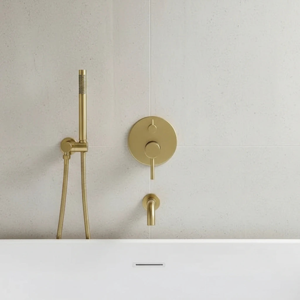 Robinet baignoire salle de bain encastrable mural mitigeur rond douchette - Doré