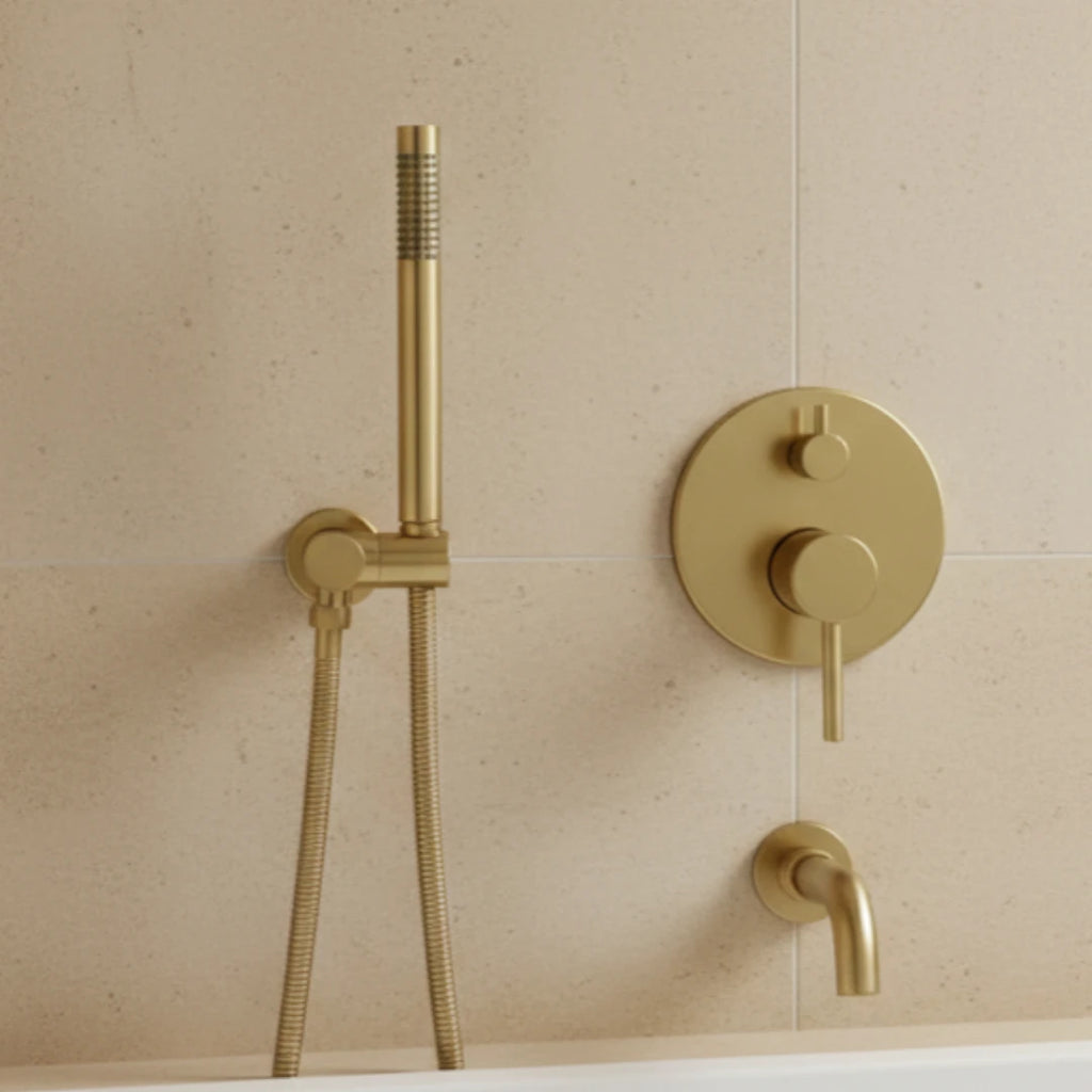 Robinet baignoire salle de bain encastrable mural mitigeur rond douchette - Doré