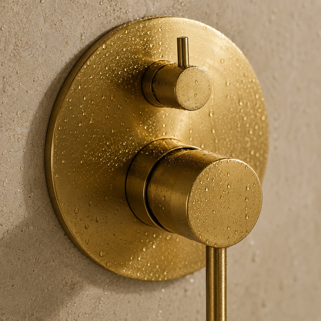 Robinet baignoire salle de bain encastrable mural mitigeur rond douchette - Doré