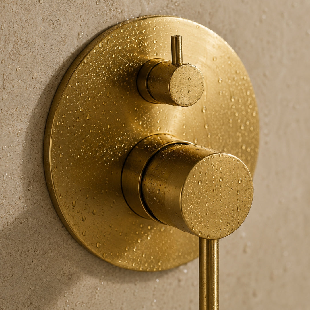 Robinet baignoire salle de bain encastrable mural mitigeur rond douchette - Doré