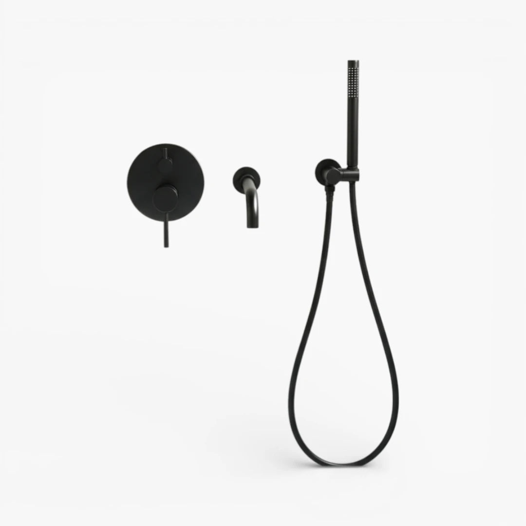 Robinet baignoire salle de bain encastrable mural mitigeur rond douchette - Noir