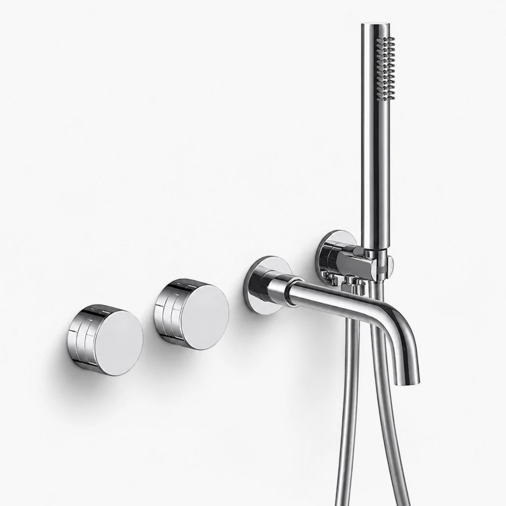 Robinet baignoire salle de bain minimaliste mural encastrable douchette - Argenté - Laiton
