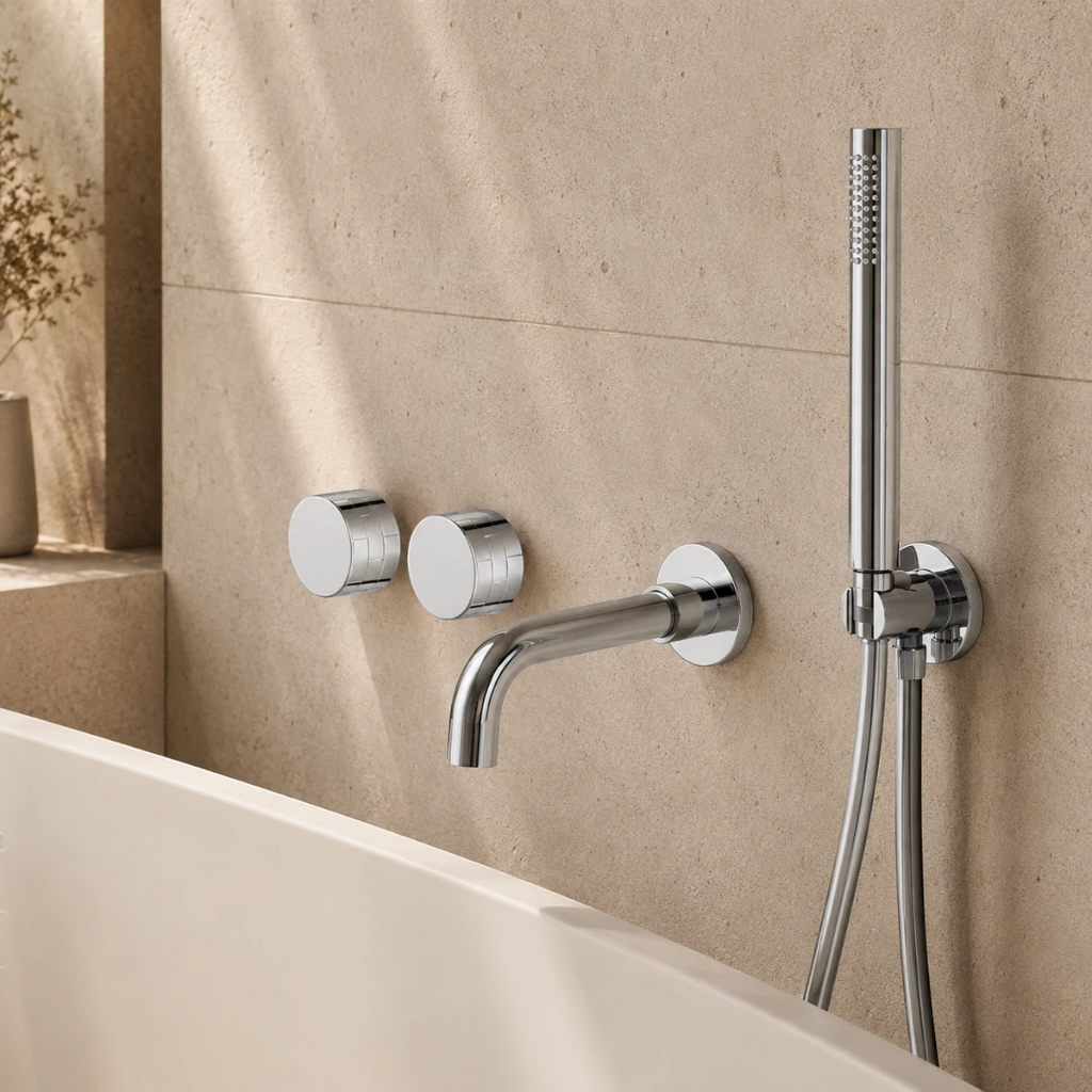 Robinet baignoire salle de bain minimaliste mural encastrable douchette - Argenté - Laiton