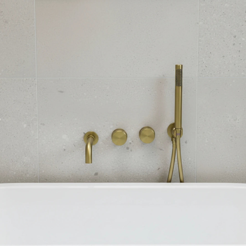 Robinet baignoire salle de bain minimaliste mural encastrable douchette - Doré - Laiton