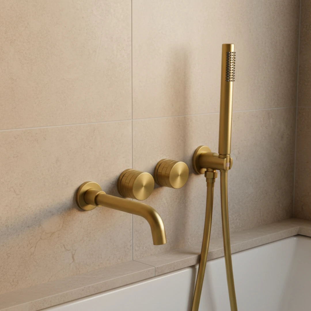 Robinet baignoire salle de bain minimaliste mural encastrable douchette - Doré - Laiton