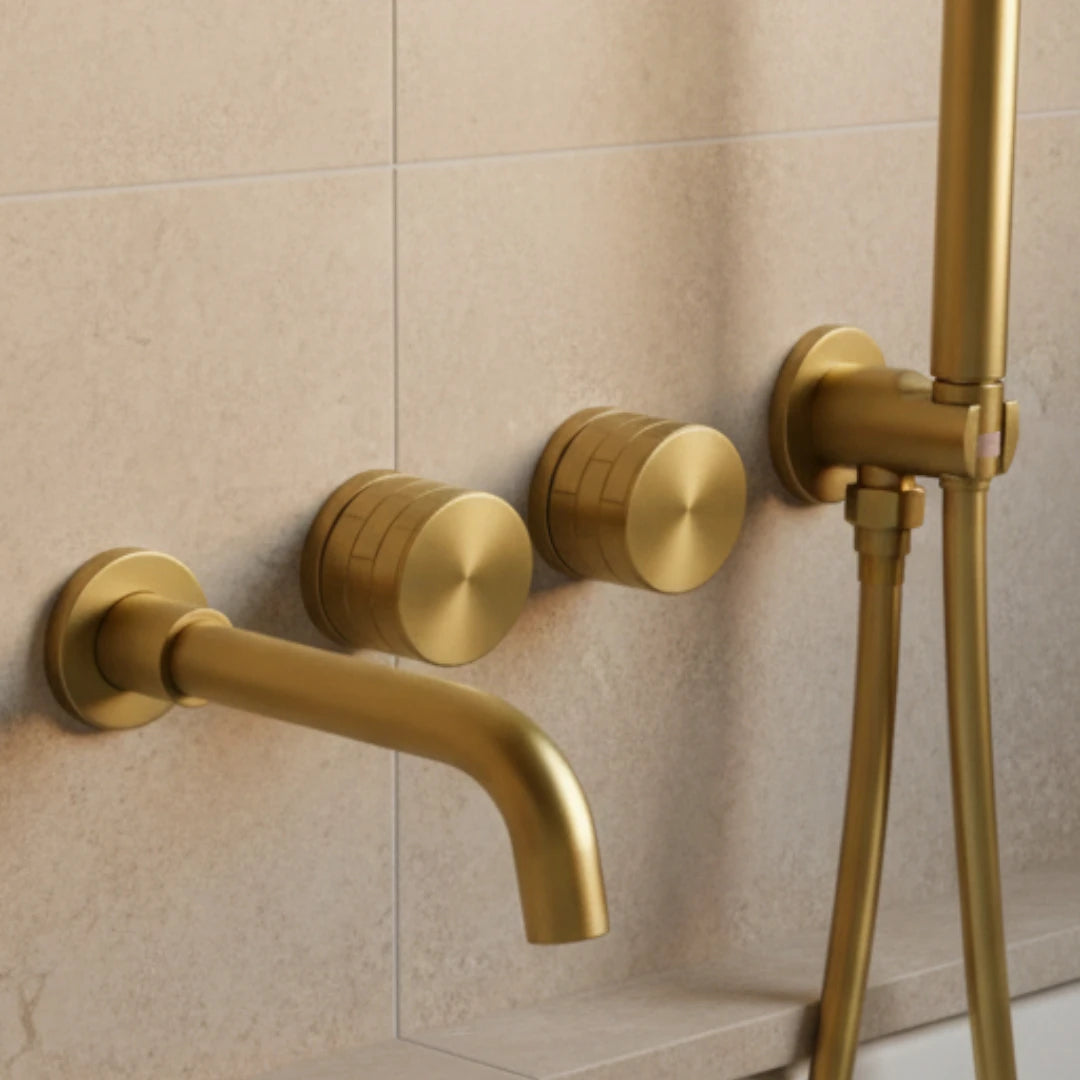 Robinet baignoire salle de bain minimaliste mural encastrable douchette - Doré - Laiton