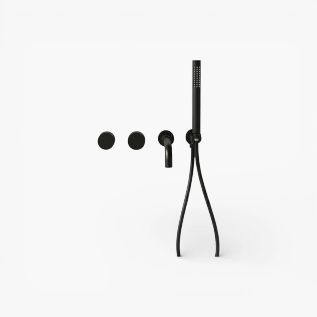 Robinet baignoire salle de bain minimaliste mural encastrable douchette - Noir - Laiton
