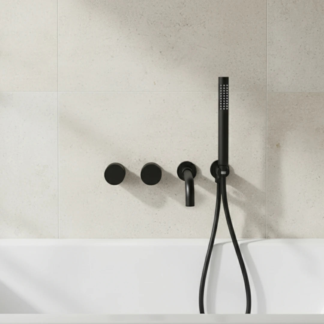 Robinet baignoire salle de bain minimaliste mural encastrable douchette - Noir - Laiton