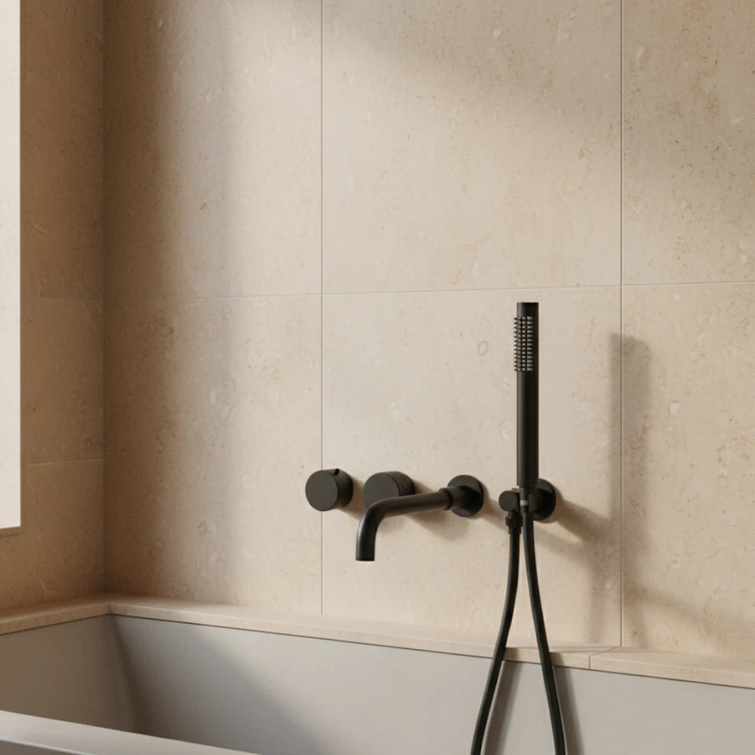 Robinet baignoire salle de bain minimaliste mural encastrable douchette - Noir - Laiton