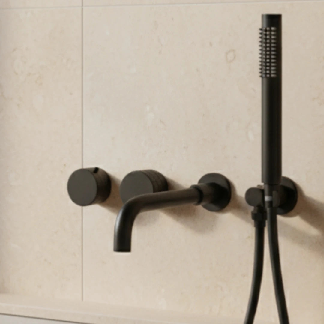 Robinet baignoire salle de bain minimaliste mural encastrable douchette - Noir - Laiton