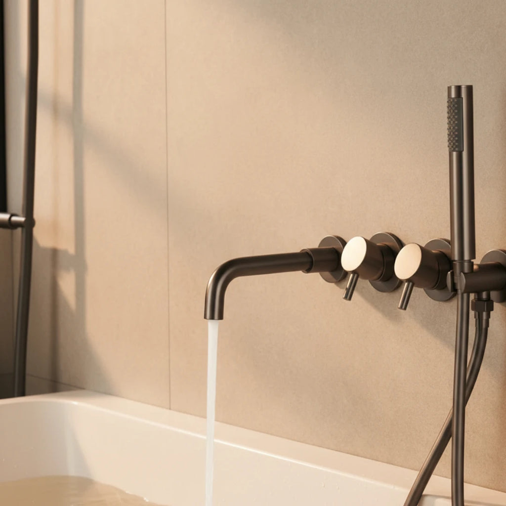 Robinet baignoire salle de bain mural encastrable douchette - Argenté - Laiton
