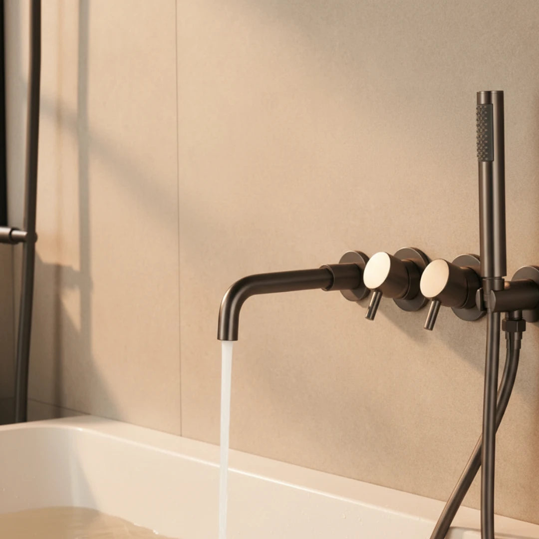 Robinet baignoire salle de bain mural encastrable douchette - Argenté - Laiton