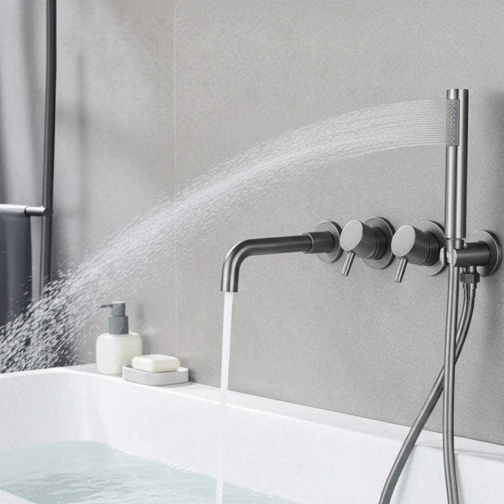 Robinet baignoire salle de bain mural encastrable douchette - Argenté - Laiton