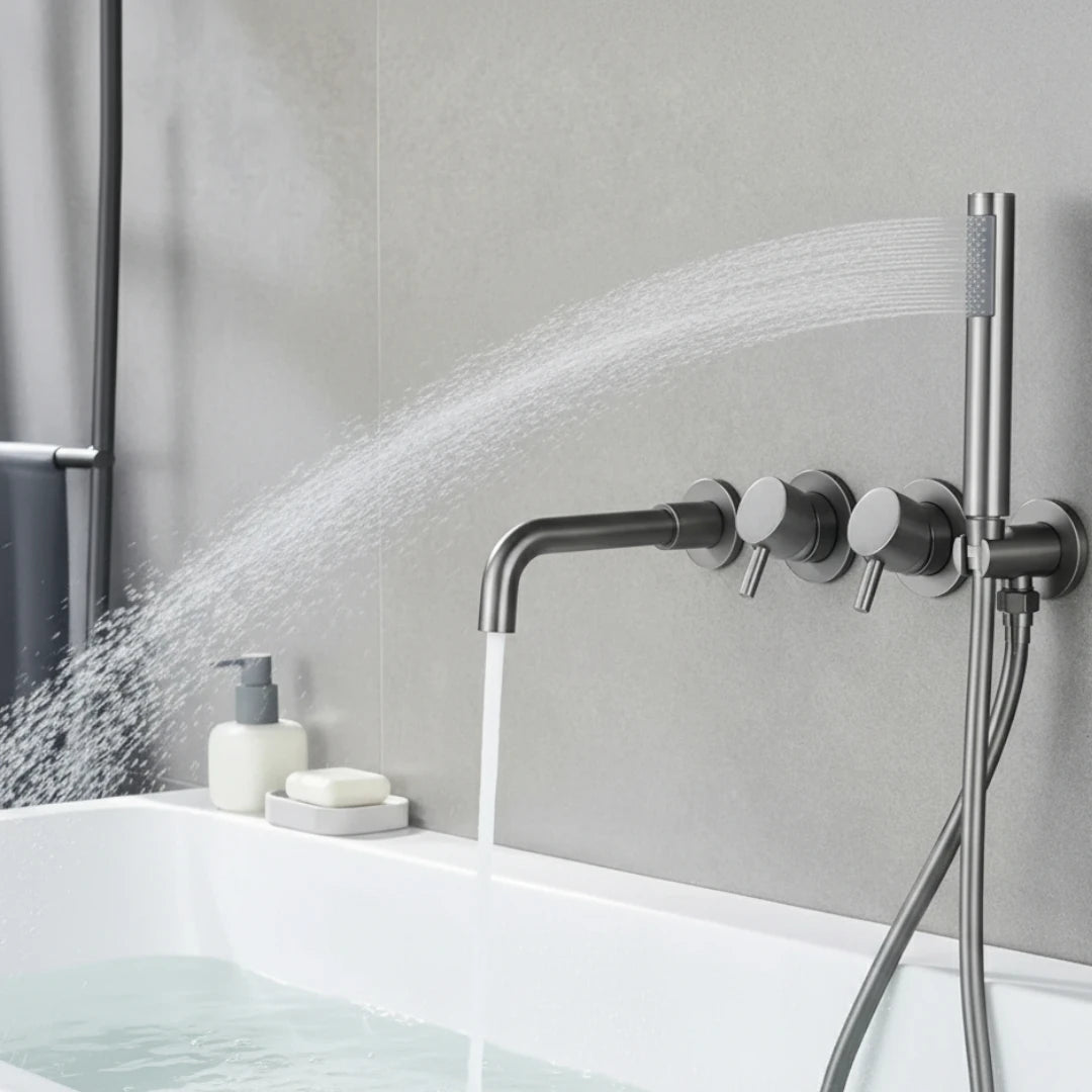 Robinet baignoire salle de bain mural encastrable douchette - Argenté - Laiton