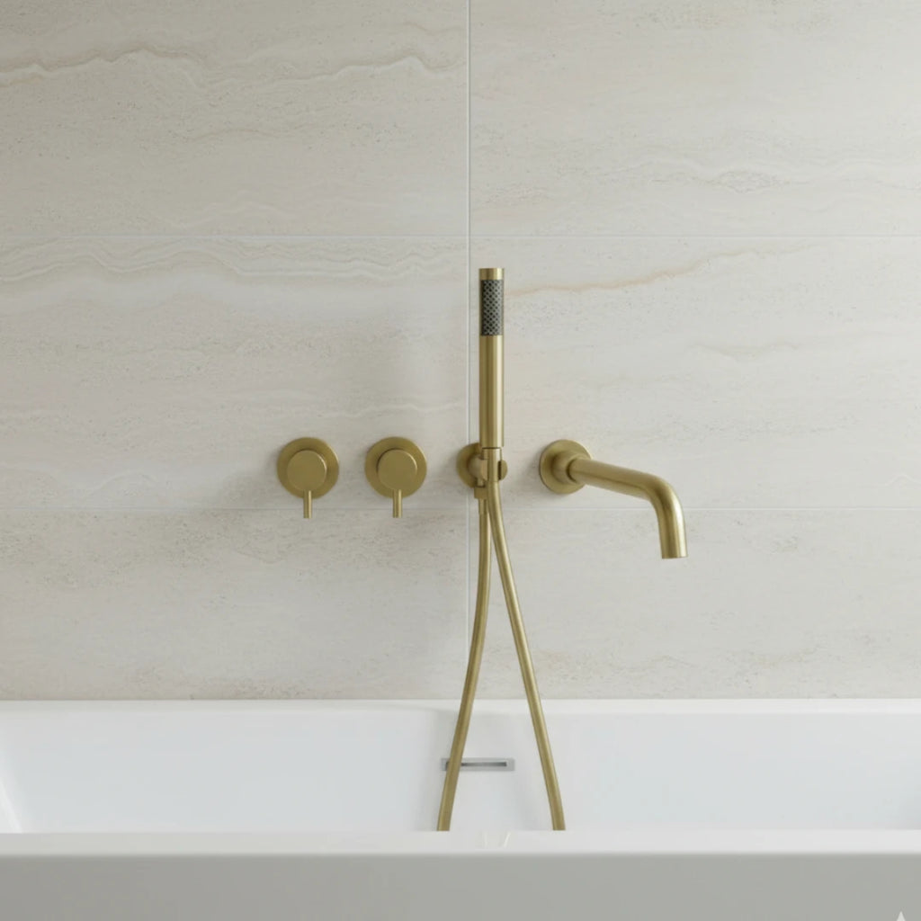 Robinet baignoire salle de bain mural encastrable douchette - Doré - Laiton