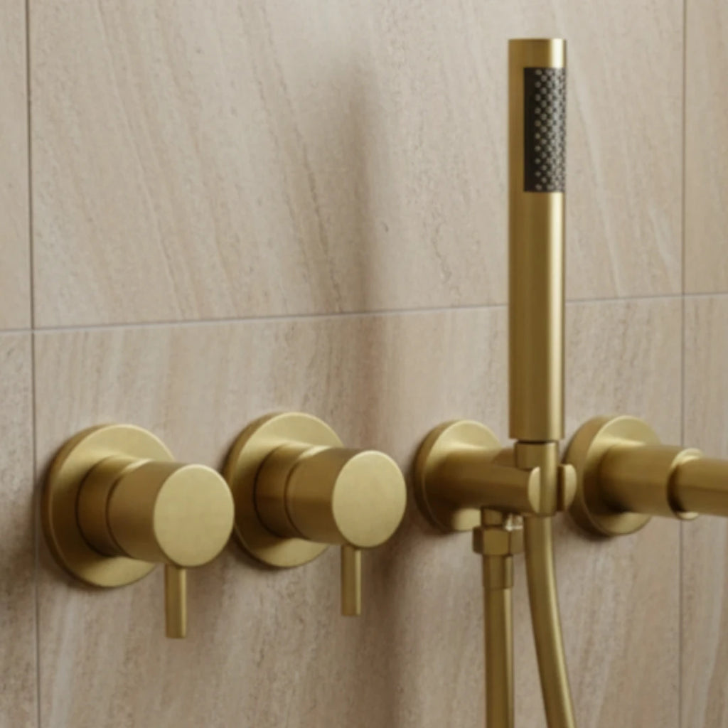 Robinet baignoire salle de bain mural encastrable douchette - Doré - Laiton