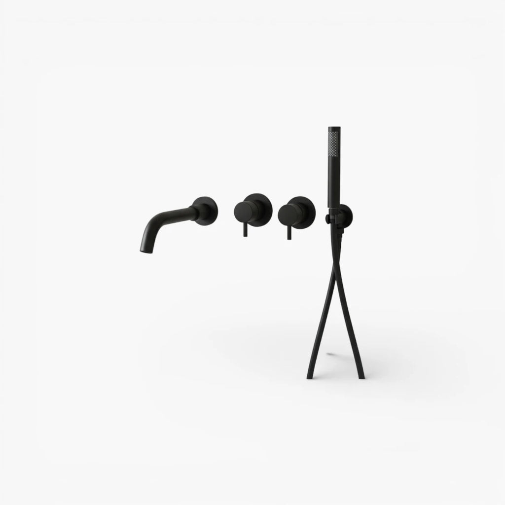 Robinet baignoire salle de bain mural encastrable douchette - Noir - Laiton