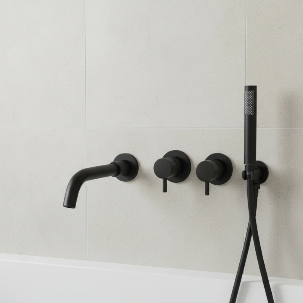 Robinet baignoire salle de bain mural encastrable douchette - Noir - Laiton