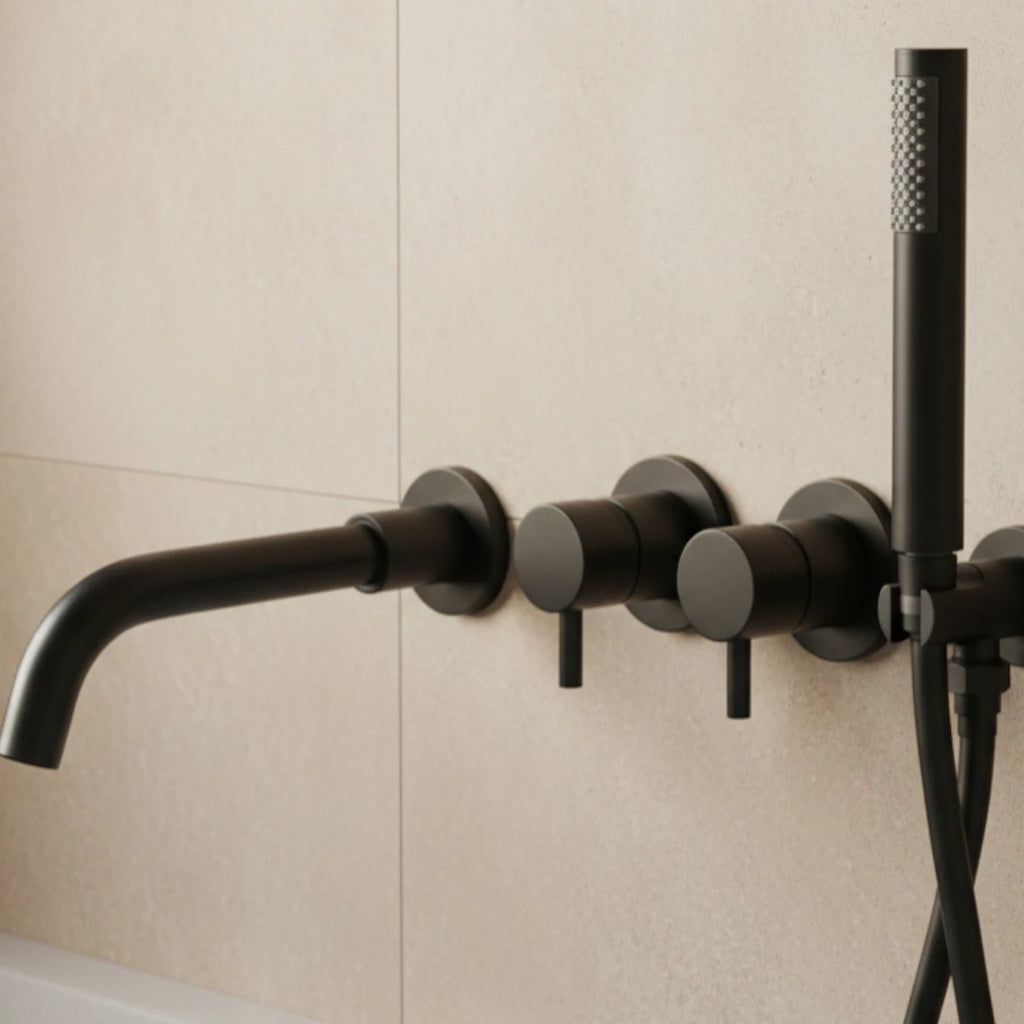 Robinet baignoire salle de bain mural encastrable douchette - Noir - Laiton