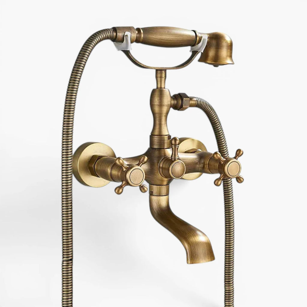 Robinet baignoire salle de bain rétro douchette - Doré - Laiton