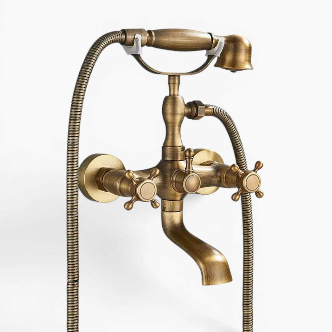 Robinet baignoire salle de bain rétro douchette - Doré - Laiton