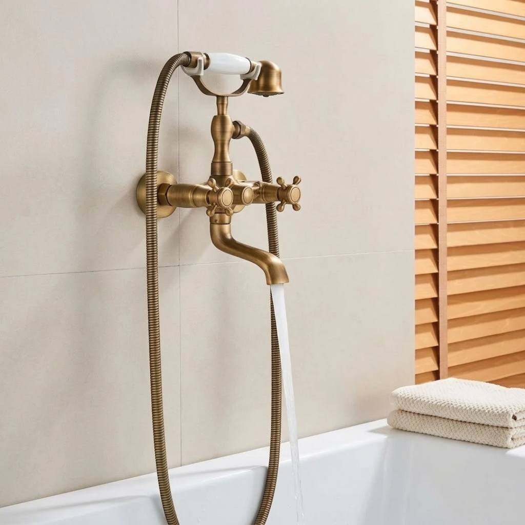 Robinet baignoire salle de bain rétro douchette - Doré - Laiton