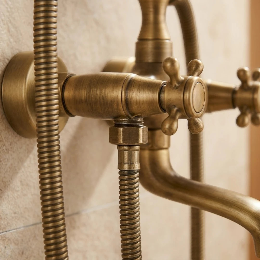 Robinet baignoire salle de bain rétro douchette - Doré - Laiton