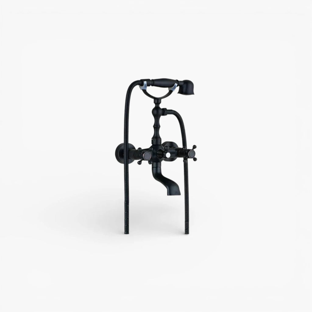 Robinet baignoire salle de bain rétro douchette - Noir - Laiton