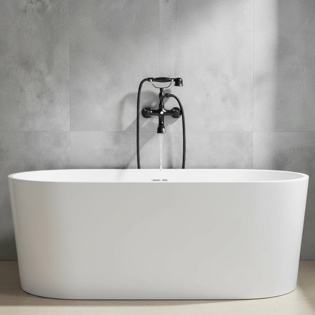 Robinet baignoire salle de bain rétro douchette - Noir - Laiton