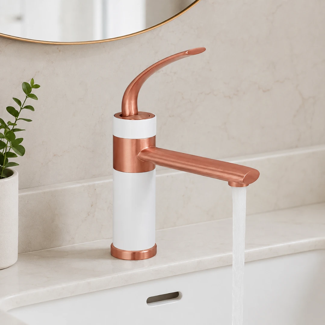 Robinet bicolore moderne salle de bain lavabo - Doré rose Blanc - Laiton