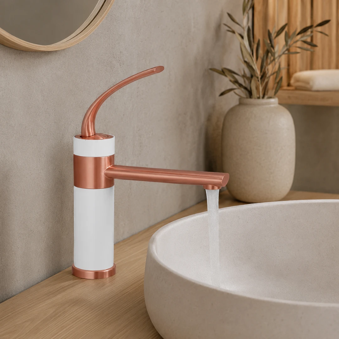 Robinet bicolore moderne salle de bain lavabo - Doré rose Blanc - Laiton