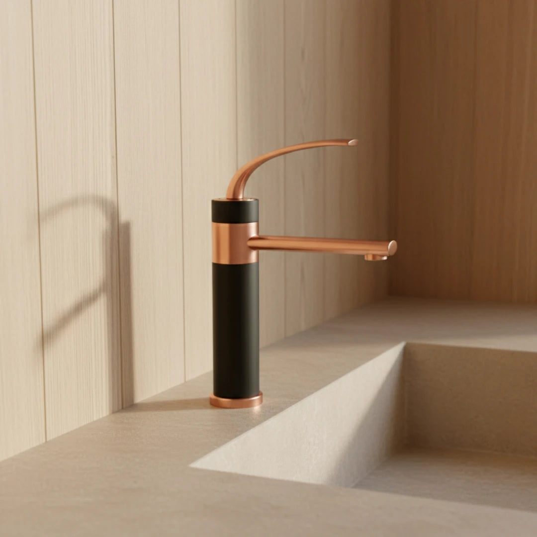 Robinet bicolore moderne salle de bain lavabo - Doré rose Noir - Laiton