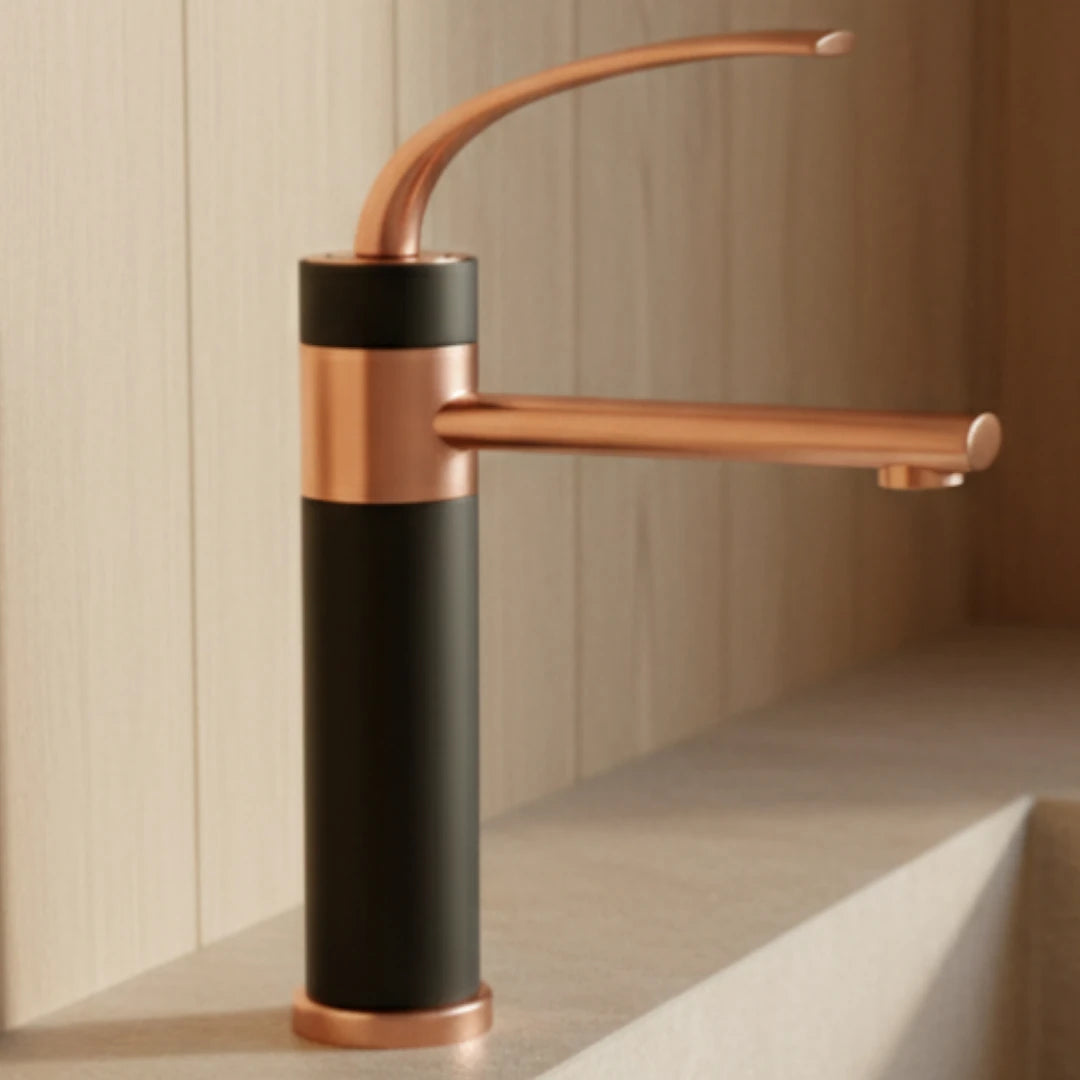 Robinet bicolore moderne salle de bain lavabo - Doré rose Noir - Laiton