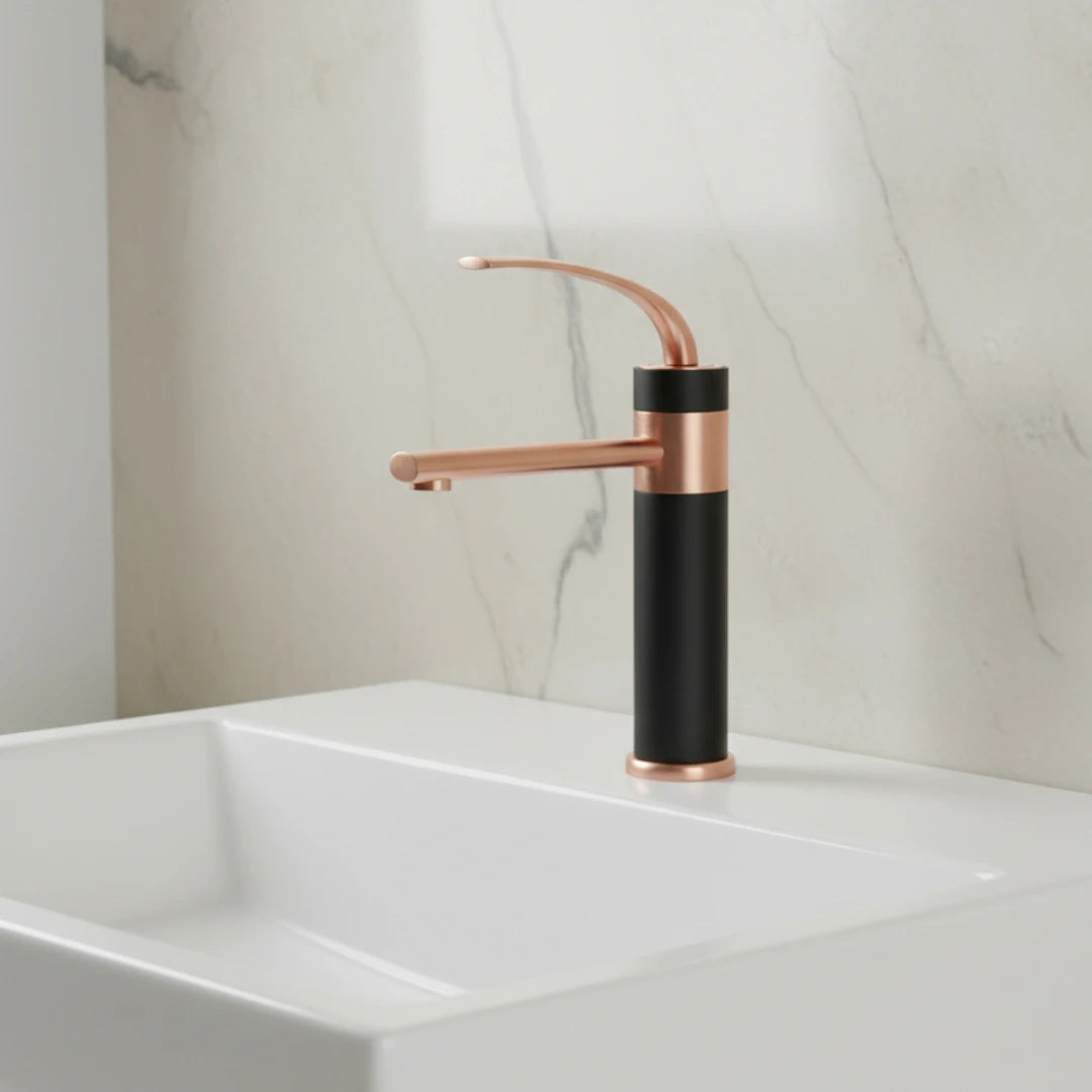 Robinet bicolore moderne salle de bain lavabo - Doré rose Noir - Laiton