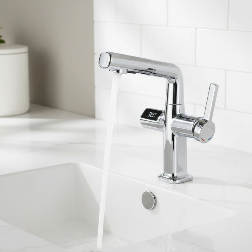 Robinet cuisine affichage thermostatique flexible - Argenté - Laiton
