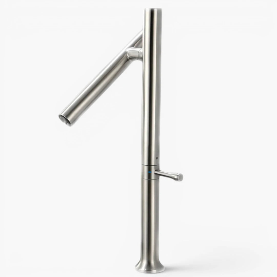 Robinet cuisine évier design fin style bambou - Argenté