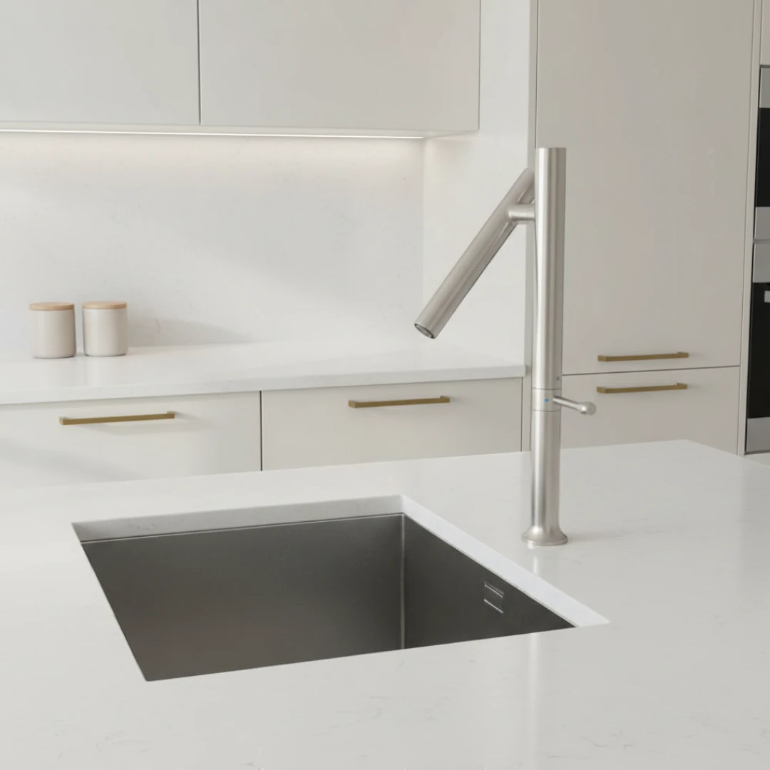Robinet cuisine évier design fin style bambou - Argenté