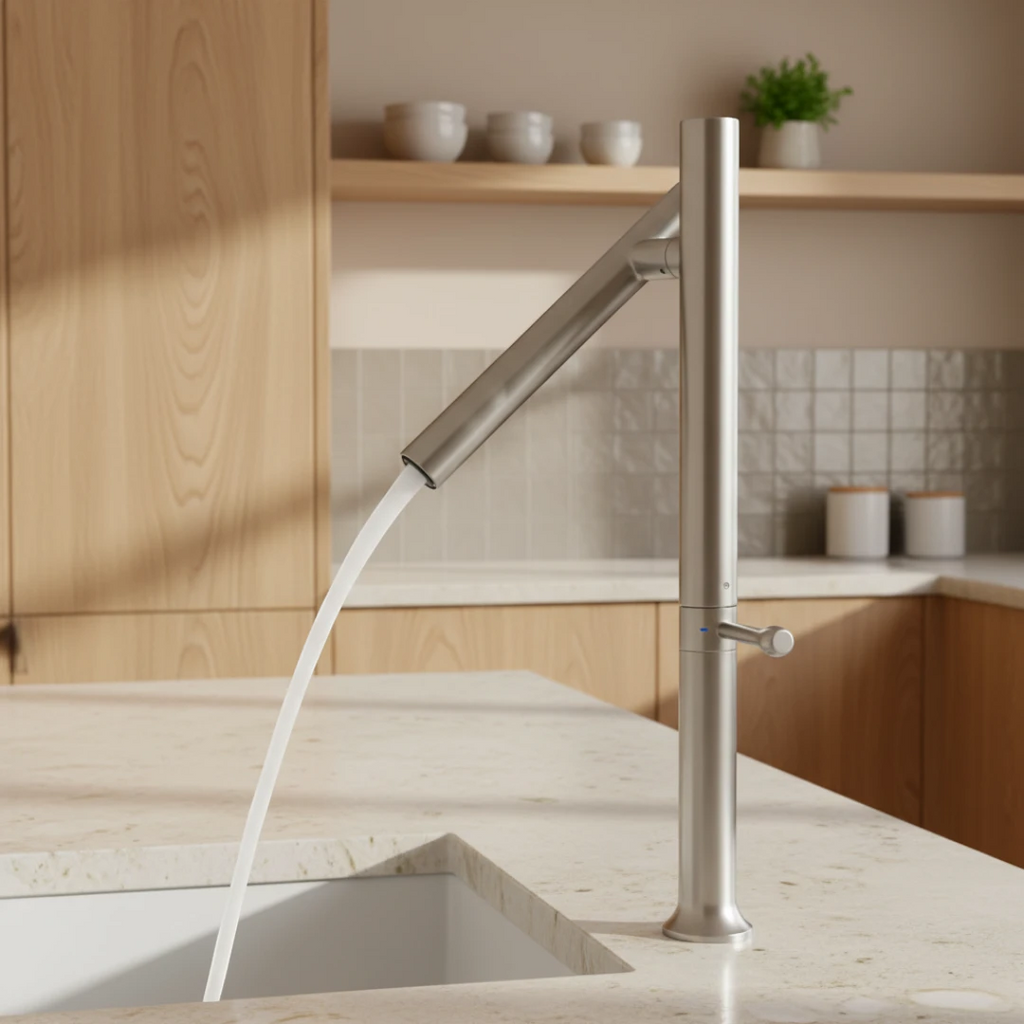 Robinet cuisine évier design fin style bambou - Argenté
