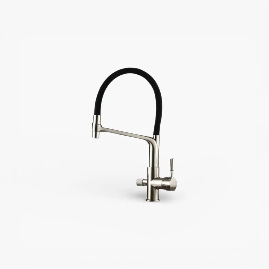 Robinet cuisine évier flexible double robinet purificateur d'eau - Argenté - Laiton