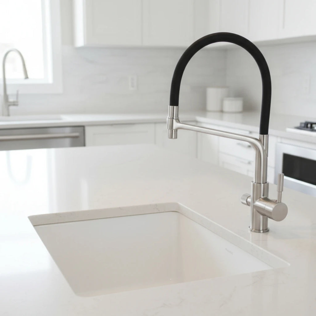 Robinet cuisine évier flexible double robinet purificateur d'eau - Argenté - Laiton