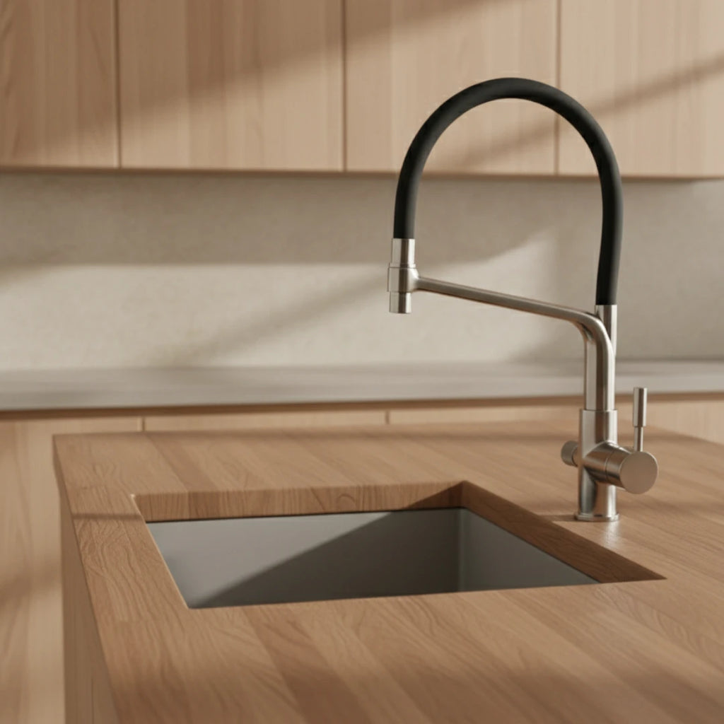 Robinet cuisine évier flexible double robinet purificateur d'eau - Argenté - Laiton
