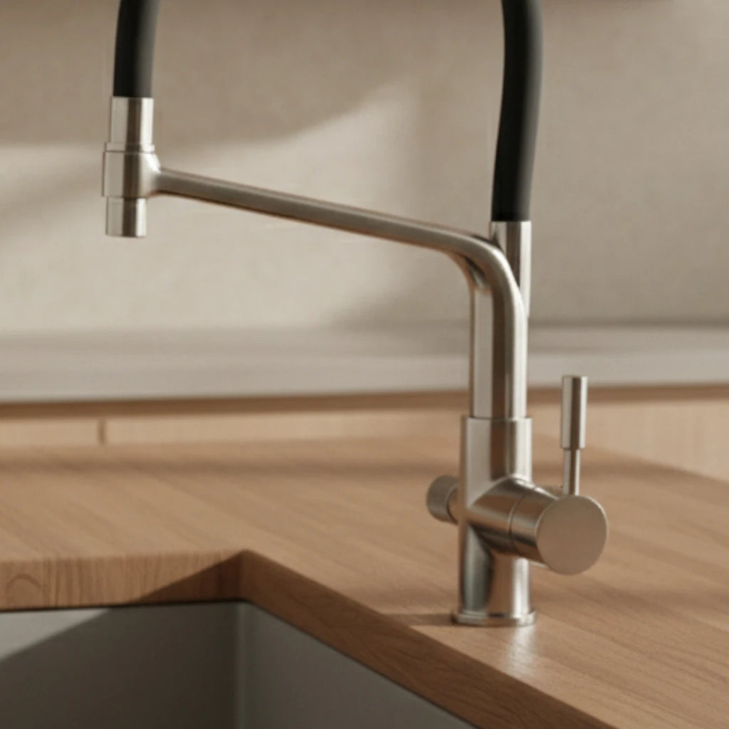 Robinet cuisine évier flexible double robinet purificateur d'eau - Argenté - Laiton