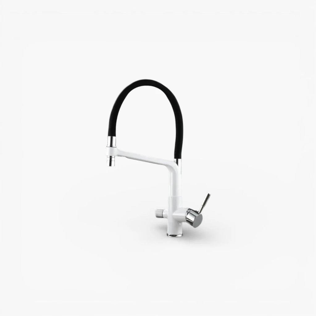 Robinet cuisine évier flexible double robinet purificateur d'eau - Blanc - Laiton