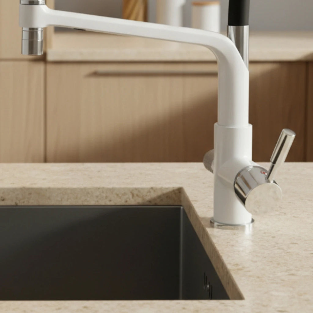 Robinet cuisine évier flexible double robinet purificateur d'eau - Blanc - Laiton