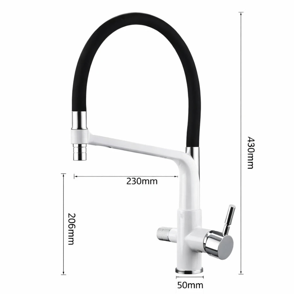 Robinet cuisine évier flexible double robinet purificateur d'eau - Blanc - Laiton