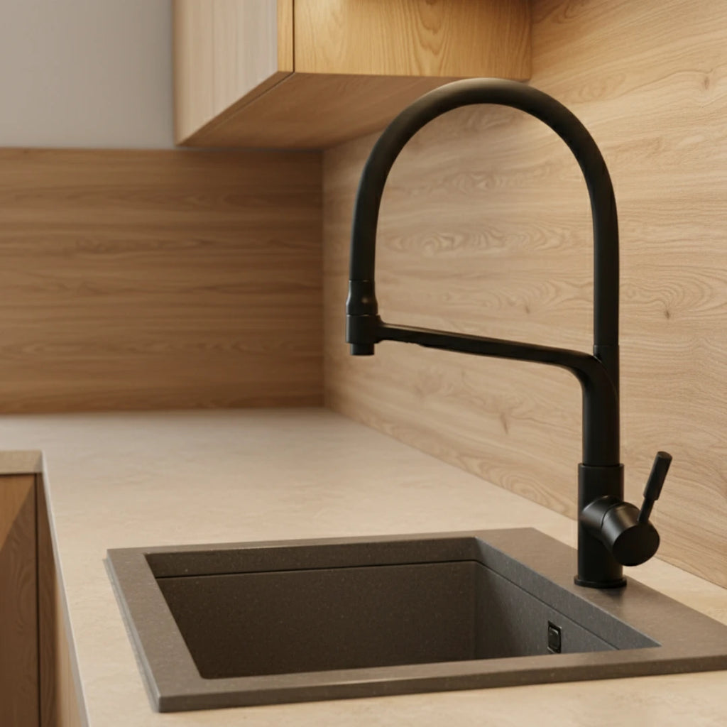Robinet cuisine évier flexible double robinet purificateur d'eau - Noir - Laiton
