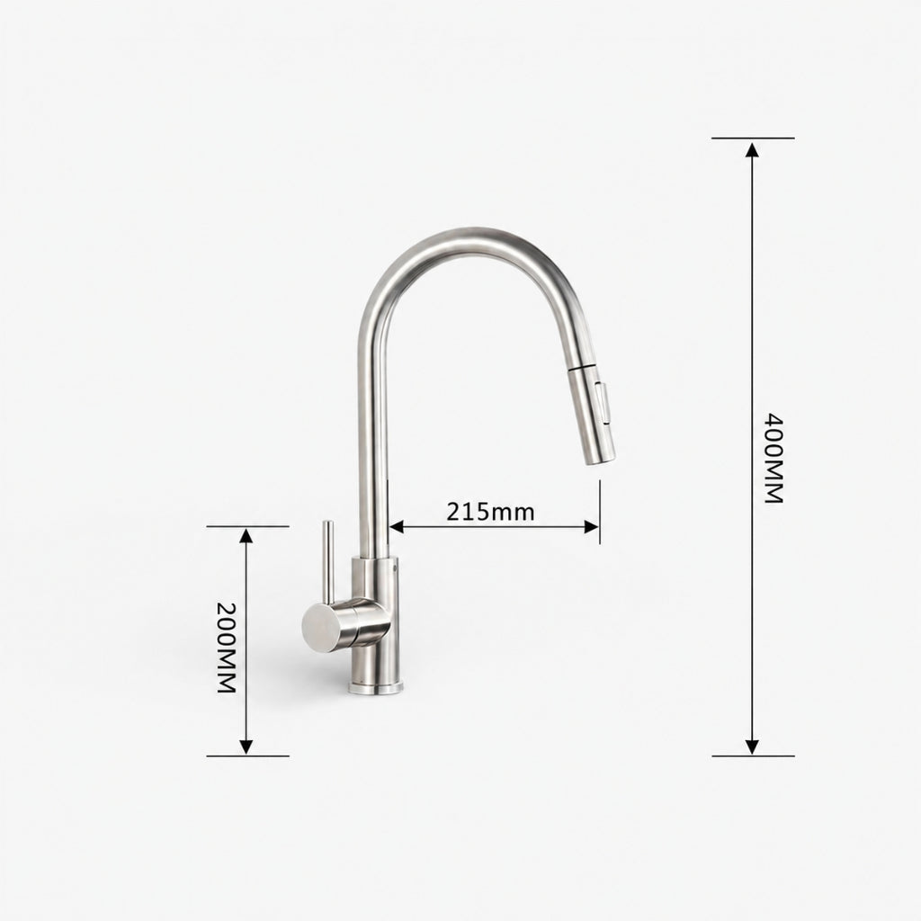 Robinet cuisine évier flexible douchette minimaliste - Argenté - Laiton