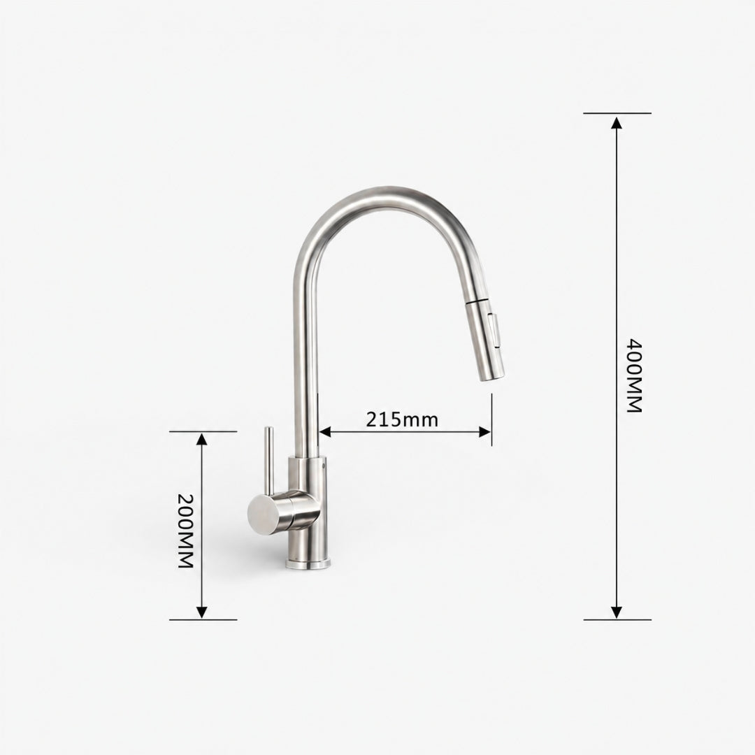 Robinet cuisine évier flexible douchette minimaliste - Argenté - Laiton