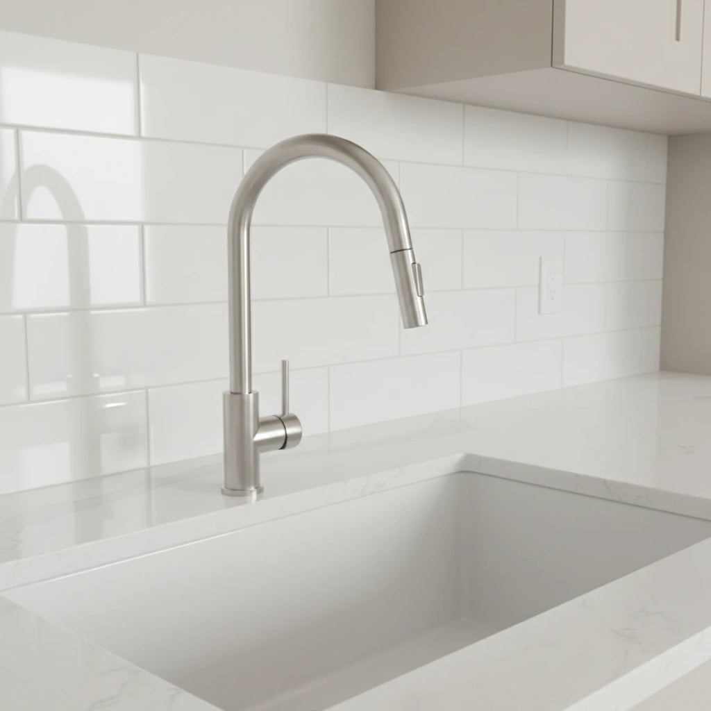 Robinet cuisine évier flexible douchette minimaliste - Argenté - Laiton
